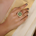Sitaratna green sunburst moissanite statement ring handcrafted in 925 sterling silver