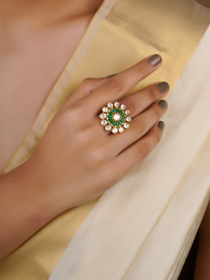 Sitaratna green sunburst moissanite statement ring handcrafted in 925 sterling silver