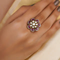 Sitaratna ruby floral moissanite ring handcrafted in 925 sterling silver