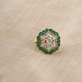 Sitaratna green and white geometric moissanite ring styled on hand