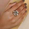 Sitaratna green floral sunburst moissanite ring handcrafted in 925 sterling silver