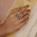 Sitaratna green radial moissanite statement ring handcrafted in 925 sterling silver