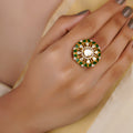 Sitaratna emerald rectangular moissanite halo ring handcrafted in 925 sterling silver