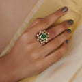 Sitaratna green radial moissanite halo statement ring handcrafted in 925 sterling silver