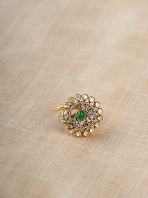 Sitaratna green peacock moissanite gold-plated ring styled on hand