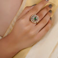 Sitaratna green peacock moissanite statement ring handcrafted in 925 sterling silver