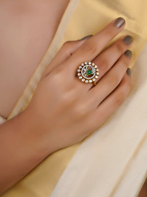 Sitaratna green peacock moissanite statement ring handcrafted in 925 sterling silver