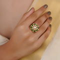 Sitaratna green enamel floral moissanite statement ring handcrafted in 925 sterling silver