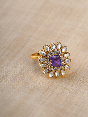 Sitaratna green leaf and white moissanite cluster ring styled on hand