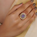 Sitaratna green leaf moissanite cluster ring handcrafted in 925 sterling silver