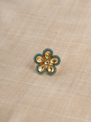 Sitaratna turquoise floral gold-plated moissanite ring styled on hand