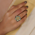 Sitaratna turquoise floral moissanite statement ring handcrafted in 925 sterling silver