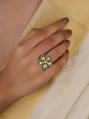 Sitaratna turquoise floral moissanite statement ring handcrafted in 925 sterling silver