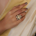 Sitaratna green floral moissanite cluster ring handcrafted in 925 sterling silver