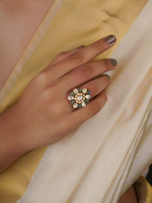 Sitaratna green floral moissanite cluster ring handcrafted in 925 sterling silver