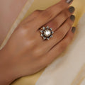 Sitaratna black starburst moissanite statement ring handcrafted in 925 sterling silver