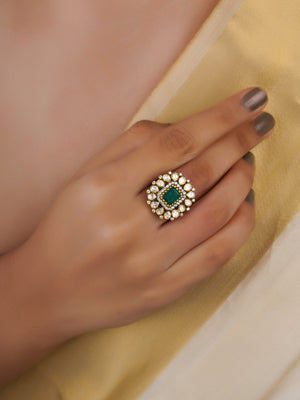 Sitaratna emerald green centre moissanite ring handcrafted in 925 sterling silver