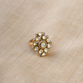 Sitaratna white floral halo moissanite statement ring handcrafted in 925 sterling silver