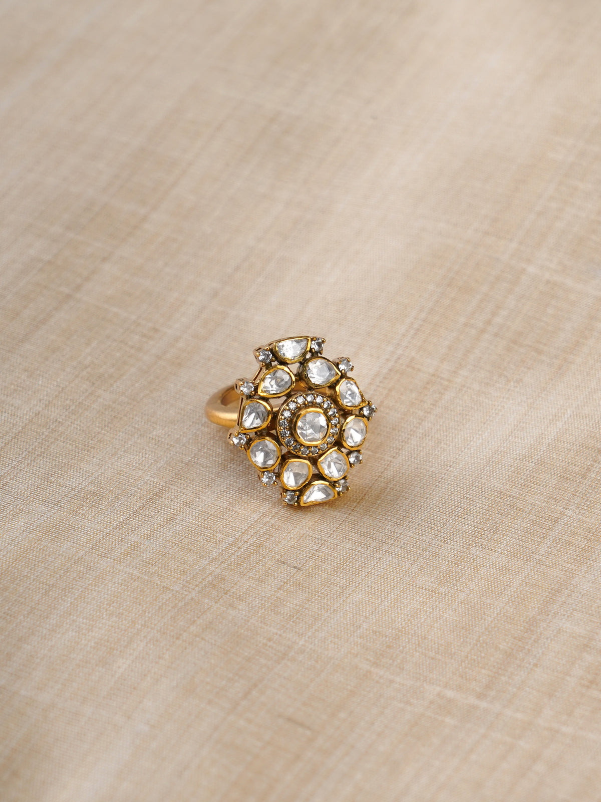 Sitaratna white floral halo moissanite statement ring handcrafted in 925 sterling silver
