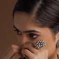Sitavan chunky oxidised silver statement ring with dense clustered ghungroo-inspired beads and sculptural dome silhouette