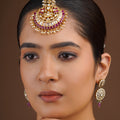 Sitaratna magenta pearl moissanite statement maang tikka with ornate head chain