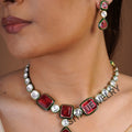 Sitaratna Silver Jadau Moissanite Necklace Set