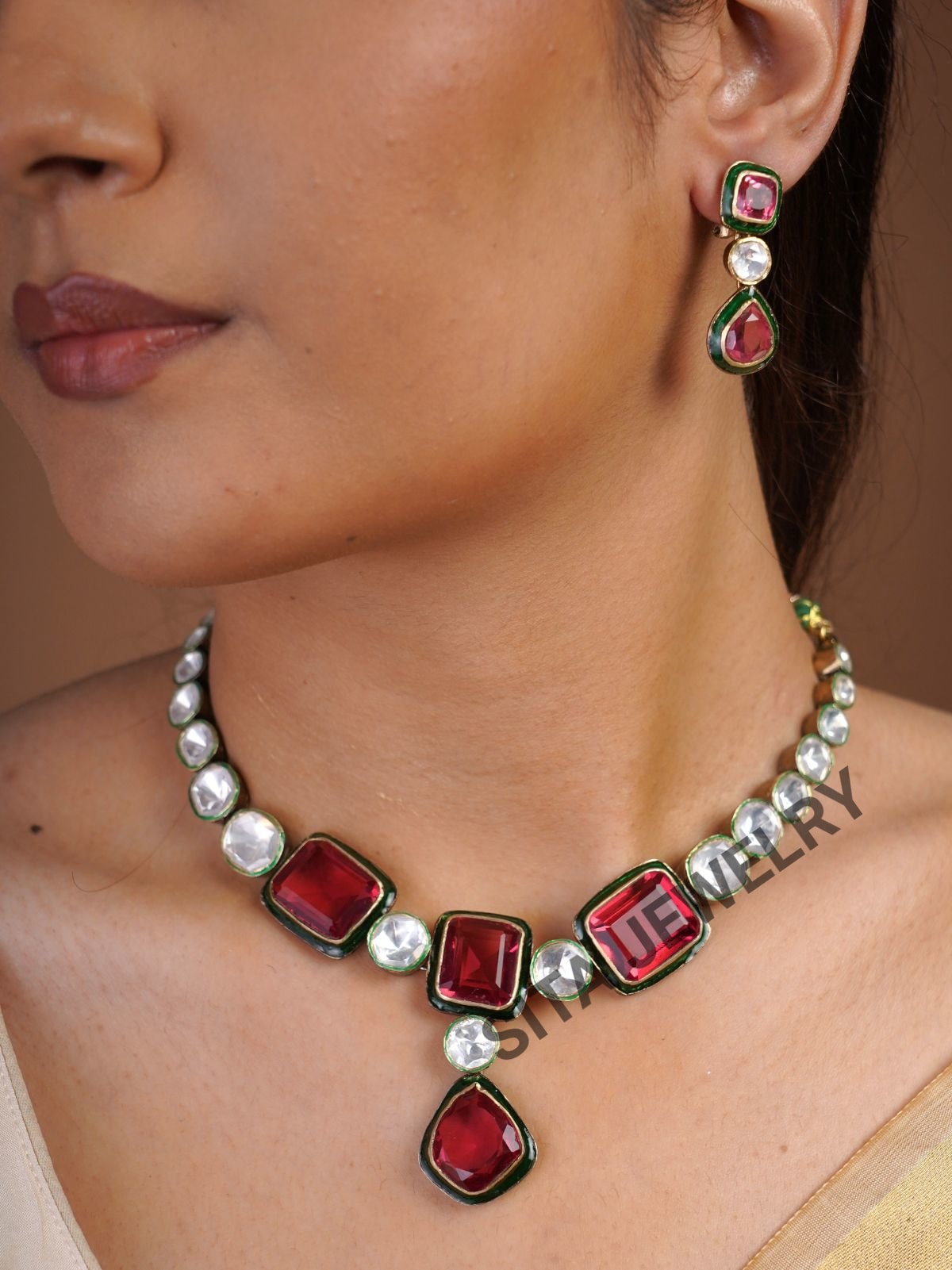 Sitaratna Silver Jadau Moissanite Necklace Set