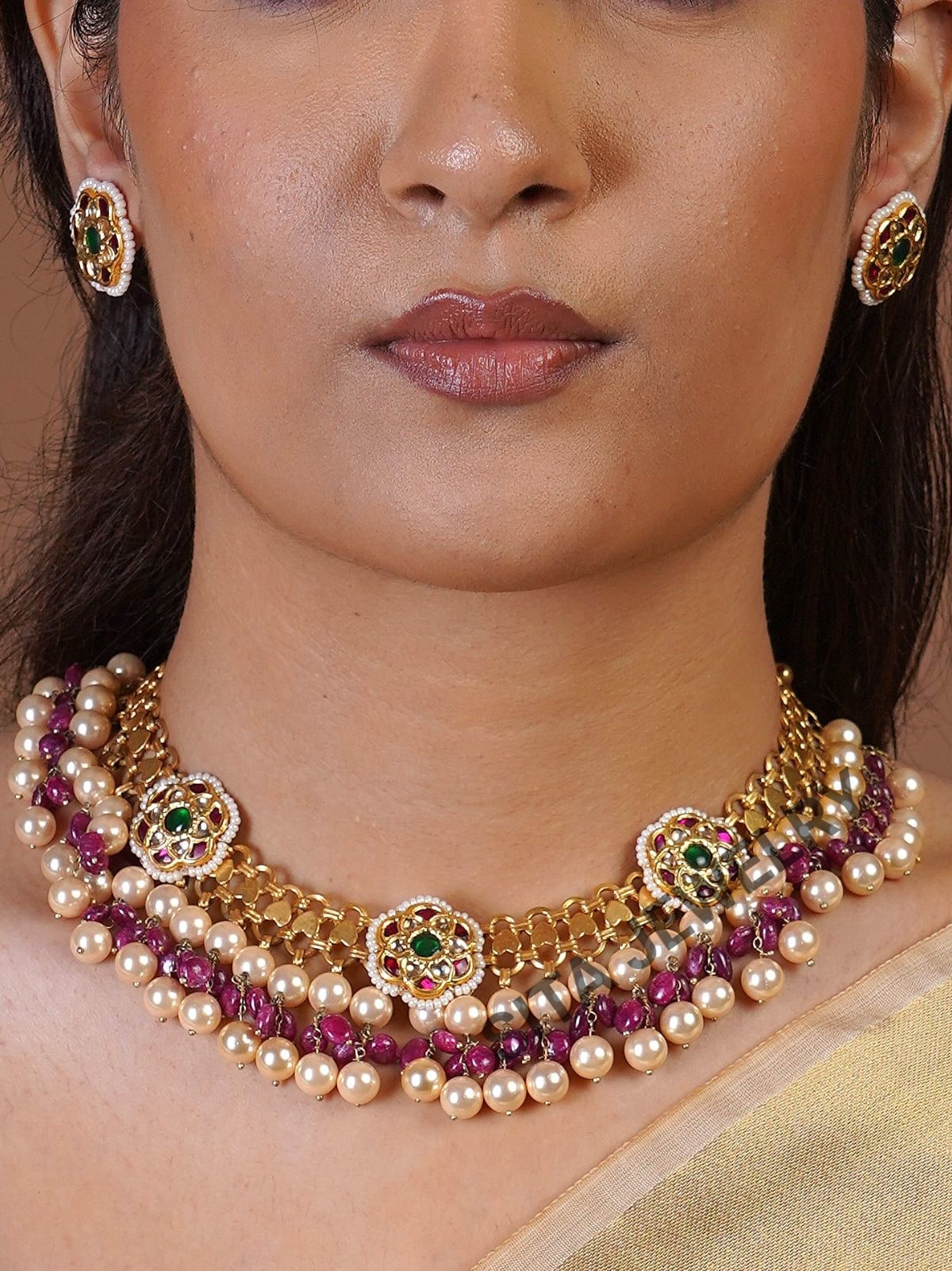 Samraagni Silver Jadau Pearl Necklace Set