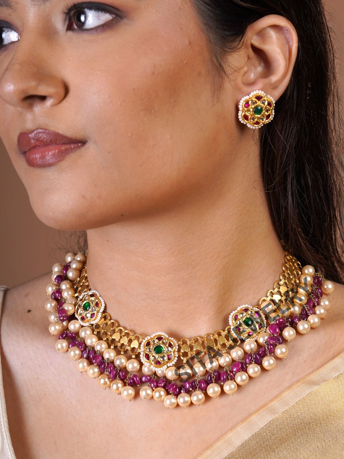 Samraagni Silver Jadau Pearl Necklace Set